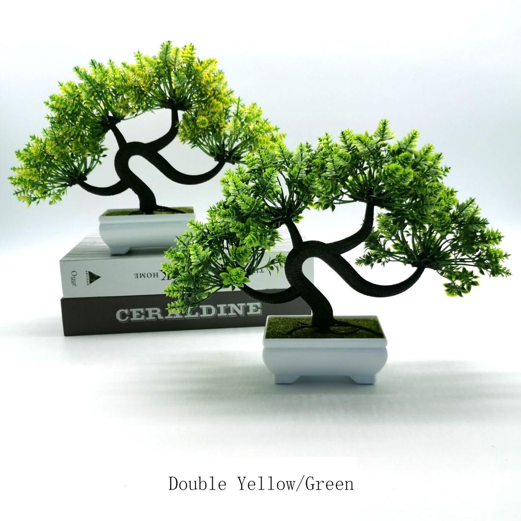 Hot Selling Artificial Flowers Bonsai Green Pot Guest-Greeting Pine Bonsai Simulation Potted Plant Ornament for Home Decor