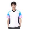 Li Ning Badminton Series High-Value Dynamic Striped Soft Breathable V-Neck Short Sleeve T-Shirt Unisex Tops White AAYV199-1