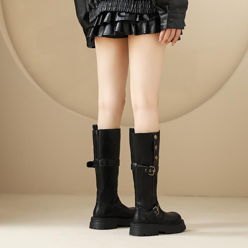 Retro British Style Thick Soled Long Boots for Women In Autumn and Winter , New High Heeled and Slim Looking Knight Boots