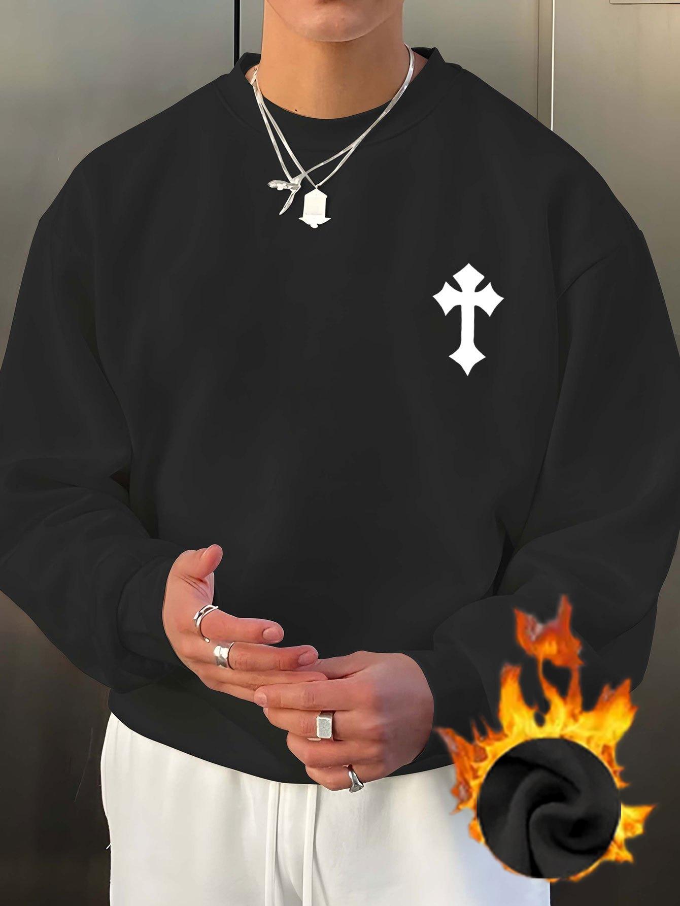 Crew Neck Sweatshirt Soft Lightweight Casual Long Sleeve Lounge Top for Fall XXL чёрный