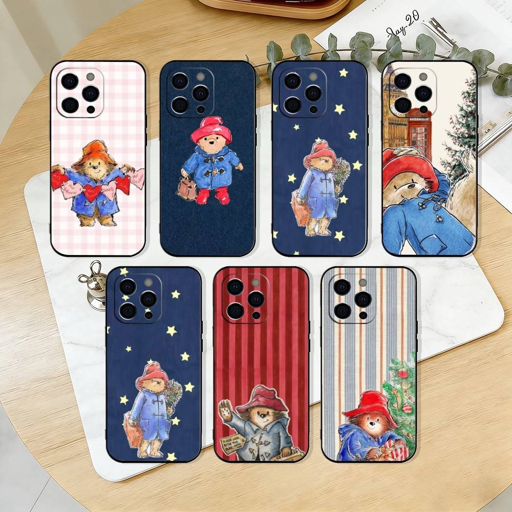 P-Paddington Bear Cut Phone Case For iPhone 17,16,15,14,13,12,11 Plus,Pro Max,XS,Soft Silicone Black Cover