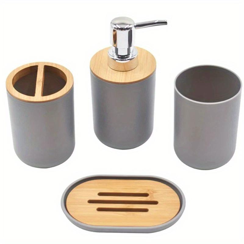 1 Set of Bathroom Accessories 4 Piece Set of Toiletries Imitation Resin Plastic Bamboo Wood Combination Bathroom Set.