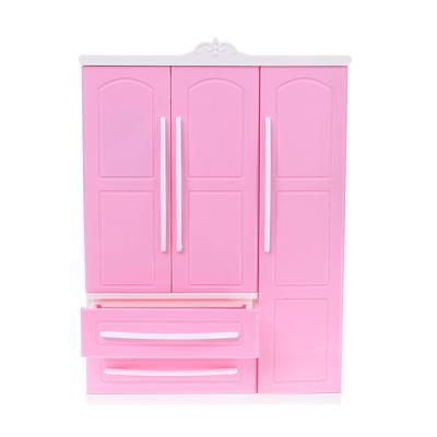 Dreitüriger rosa moderner Kleiderschrank für Puppenmöbel, Kleidung, Zubehör, Spielzeug
