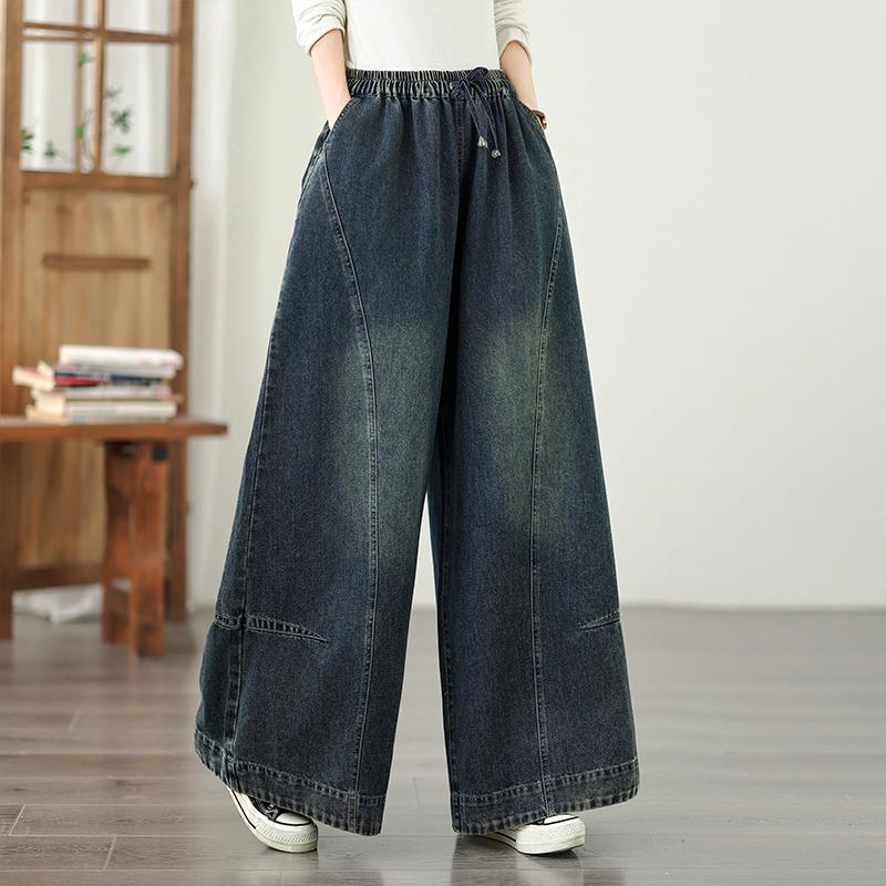 DIMANAF 2025 New Elastic Jeans Harlen pants Basic Women Loose Denim Trousers Big Casual Blue Pants