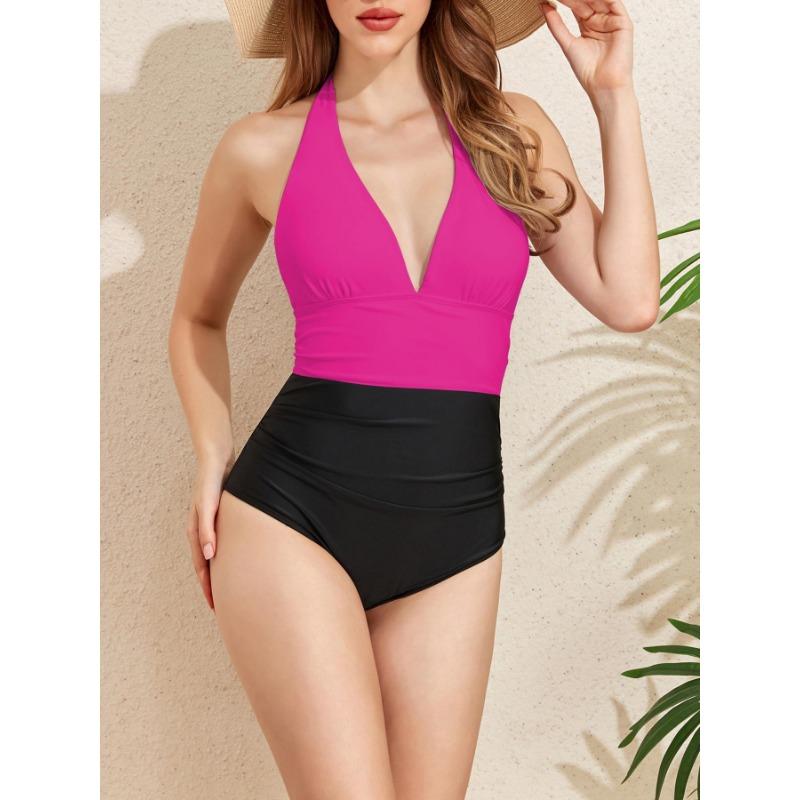 Deep V Neck High Waist Tummy Control Swimwear