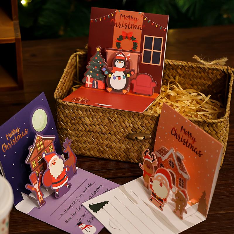 3D Christmas Pop-Up Greeting Card for Thanksgiving Holiday Blessings, DIY Christmas Eve, Handwritten Blank Card for Teacher Gift