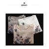 Womens Floral Print Linen Blend Loose Fit Short Sleeve Blouse