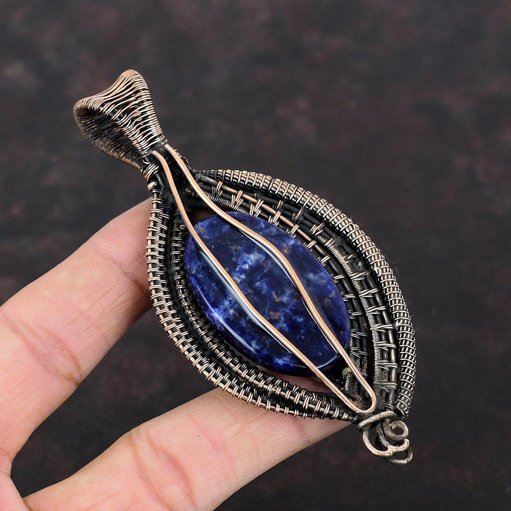 Sodalite Pendant Copper Wire Wrapped Pendant Gemstone Pendant Handmade Jewelry Unique Style Pendant Engagement Gift Beautiful Copper Jewelry