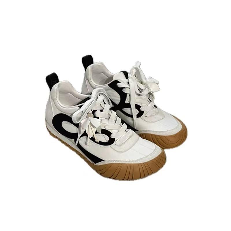 

2025 new round head splicing breathable sports and leisure shoes board shoes women s platform versatile lace-up dad shoes little white shoes 35 покинуть белый
