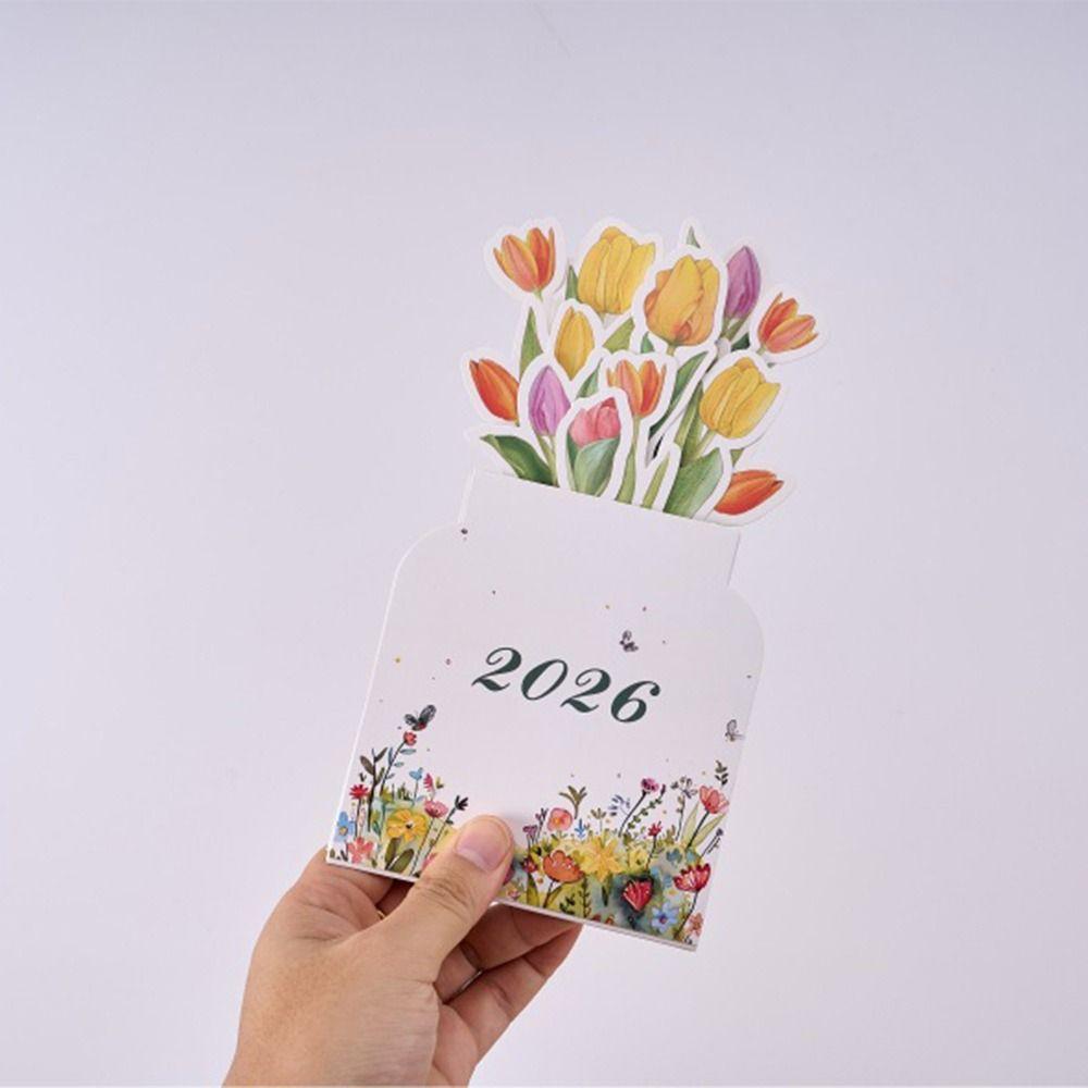 Vase Shaped Bloomy Flowers Desk Calendar Detachable Base Monthly Planner  for Table Desk Decor