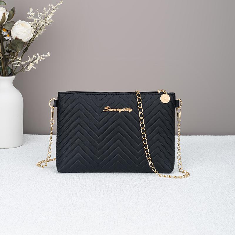 

New Minimalist Women s Handbag Chain Striped Crossbody Bag Dual-use Women s Bag чёрный