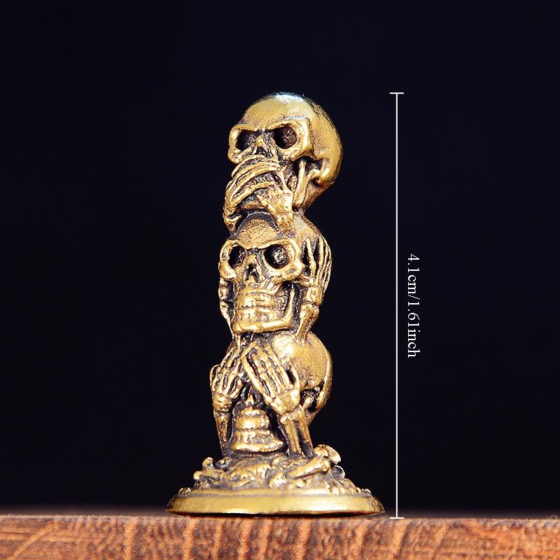 Vintage Brass Zombie Statue Horror Skull Mage Ghost Sculpture Death Reaper Figurine Prank Decoration Desktop Ornament Home Decor