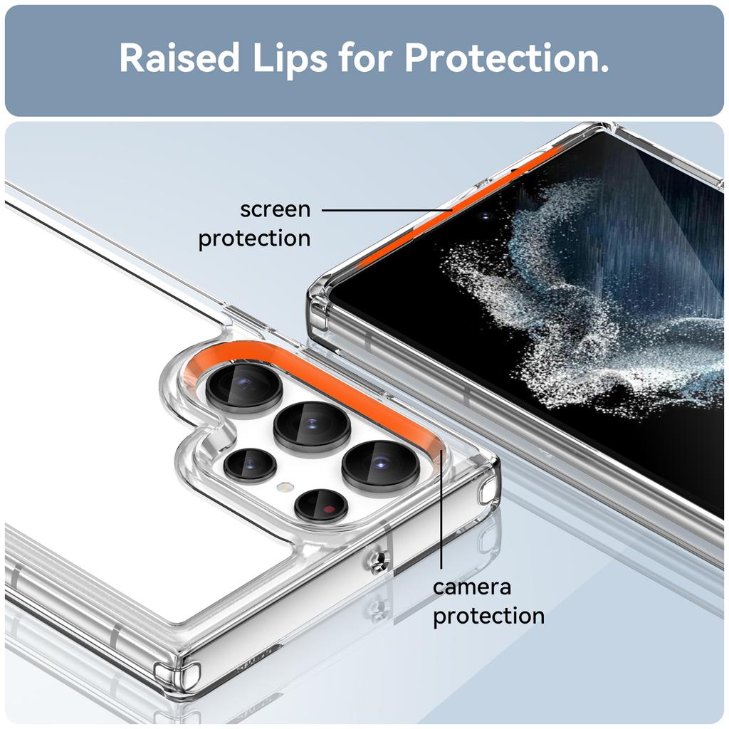 For Samsung Galaxy S22 Ultra 5G Clear Phone Case with Electroplating Buttons (Big Rear Lens Hole)