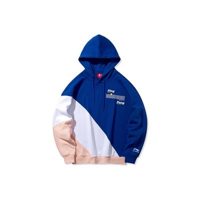 Li-Ning SS20 Paris Moda Haftası Masa Tenisi Baskılı Renk Bloklu Kapüşonlu Unisex Kapüşonlu Mavi AWDQ337-1