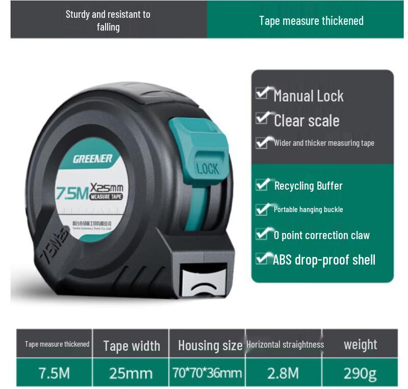 Green Forest 7.5m x 25mm Steel Tape Measure (2-Pack) CN plug (adapter included)