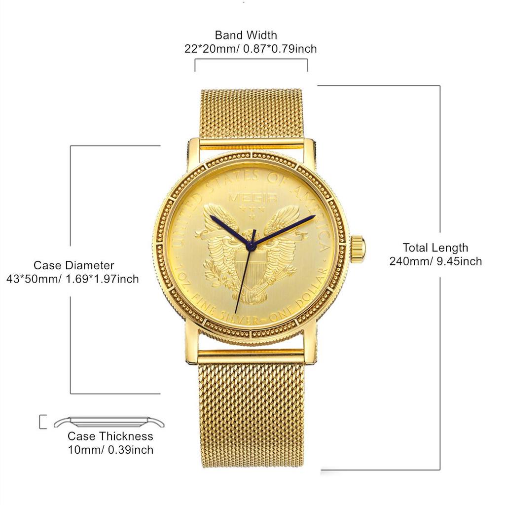 Megir Luxury Business Watches for Men Gold Steel Mesh Strap Men Quartz Watches Waterproof Wristwatch Clock Reloj Hombre 2032
