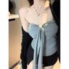 Kumikumi Pure Desire Style Sexy Gray Strapless Vest Women's Black Outwear Autumn High Waist Skirt Three-Piece Set