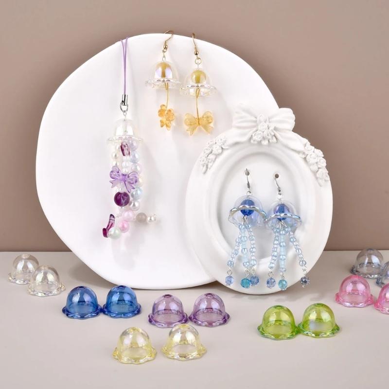 10pcs Multiple Petal Flower Acrylic Bead Caps Adornment for DIY Jewelry Making and Colorful Wind Bell Accessories