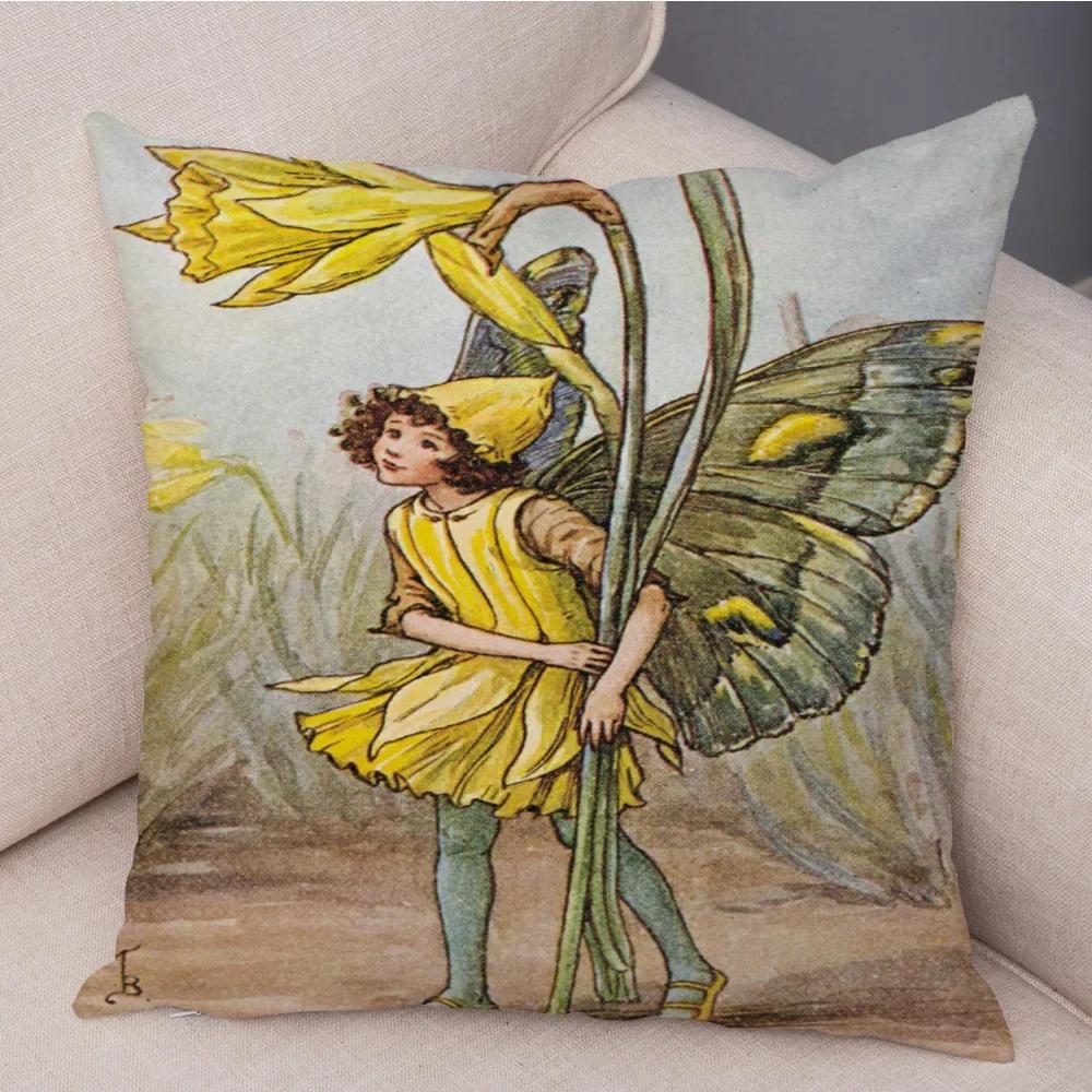 Lovely Color Cartoon Flower Girl Soft Cushion Set Fairy Tale World Elf Decoration Living Room Bedroom Sofa Home 45*45cm