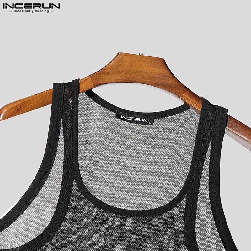 INCERUN Sommer Herren Ärmellos Durchsichtig Mesh Transparent Party Club Tanktops