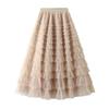 Tutu Cake Skirts Women Elegant Cascading Ruffles A Line Long Skirts Female Casual Elastic Waist Party Lace Skirt Faldas