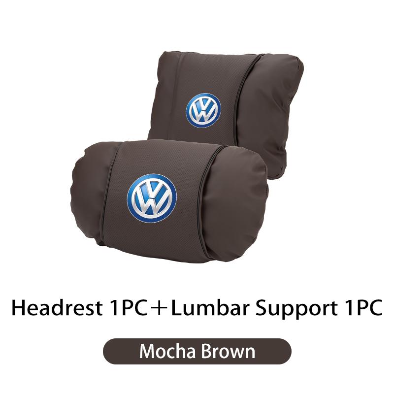 Car Leather Headrest Pillow Neck Lumbar Support Soft Lumbar Cushion Beige For Volkswagen VW Jetta Golf Beetle CC EOS MK2 MK4 MK5 HY3