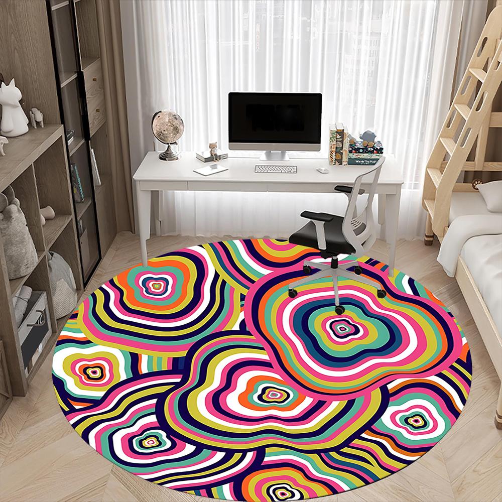 1pc Psychedelic Circles Office Round Area Rug, Indoor Mat Suitable ForOffice, Under Office Chairs Bedroom Living Room Home Decor, Room Deco Q065