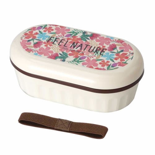 Nakano Bento Box, Floral Print, Single Tier, Divided, Lunch Belt Included, Potter Feel Nature, 600ml Capacity, Microwave Safe, MM-589