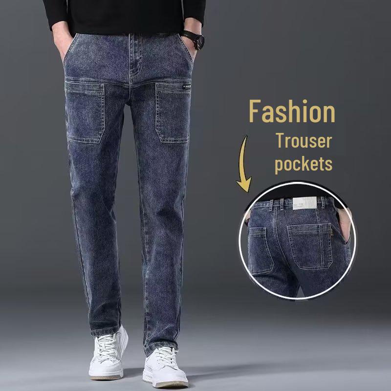 Men's Elastic Six-Pocket Straight-Leg Jeans: Comfortable, Versatile, Casual Wear for Spring and Summer