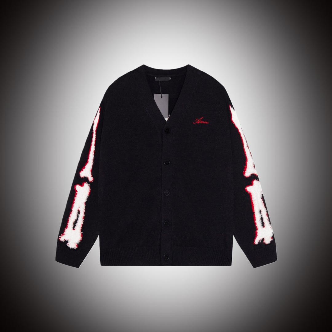 Классический жаккардовый кардиган с буквами осенне-зимний унисекс свободного кроя модный шерстяной свитер XL чёрный 6730₽