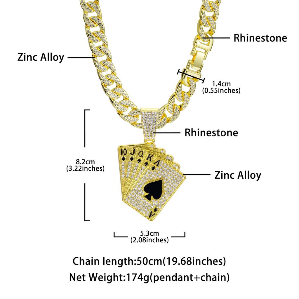 European & American Hip-Hop Cuban Chain Poker Card Pendant Men's Necklace