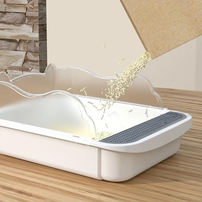 Large Cat Litter Box Semi-Enclosed Cat Sandbox with High Sides Removable Kitty Litter Pan for Rabbit Cats&Kittens Small Animals