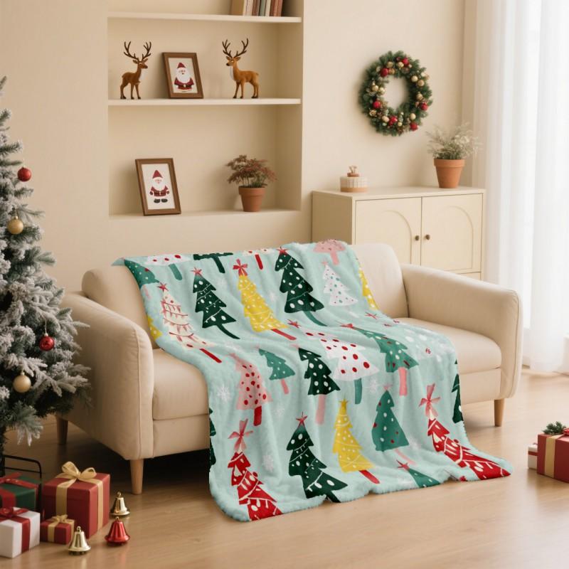 Christmas Themed Flannel Fleece Blanket Nap Throw Customizable Home Use
