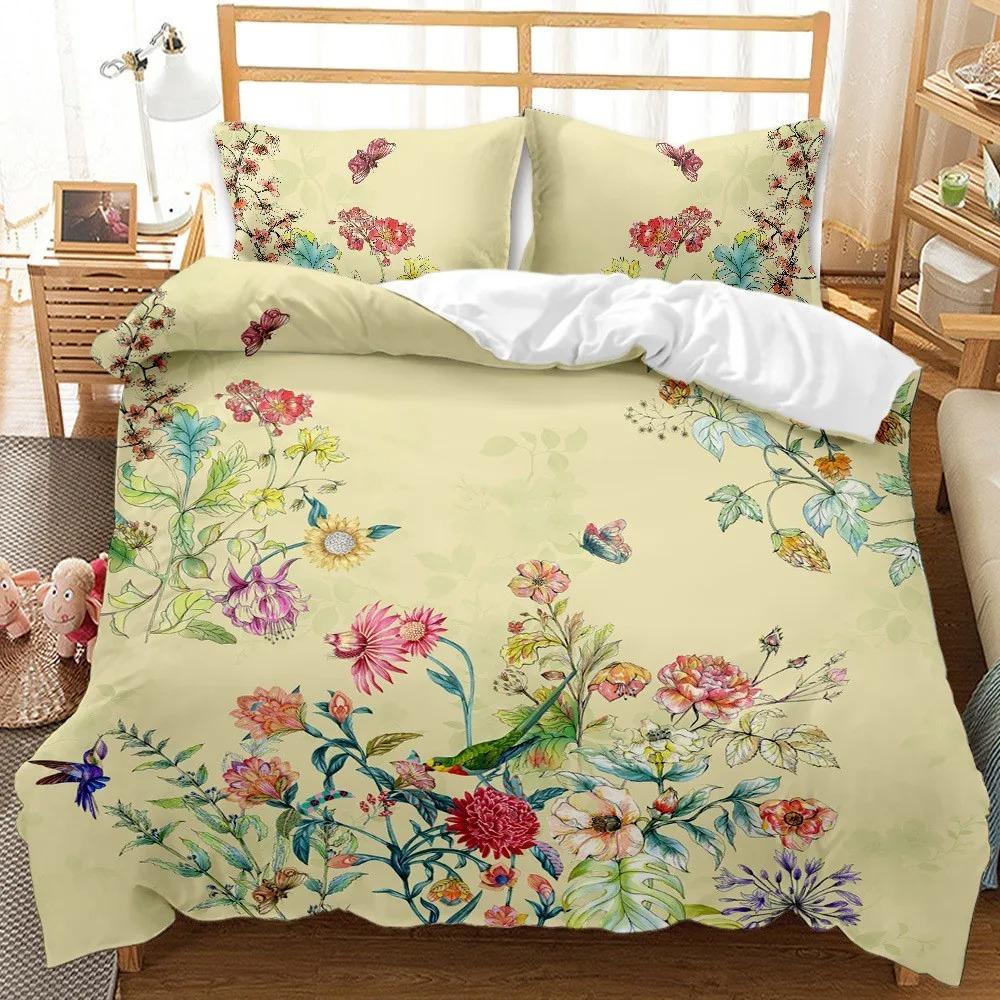 Spring Flowers Tulip Bedding Set Pink Rose Duvet Cover Queen King Full Size Women Girls Soft Floral Design