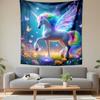 "Rainbow Unicorn with Glowing Fairy Wings" Patterned Tapestry Decorative Wall Hanging, Home Bedroom Living Room Decor