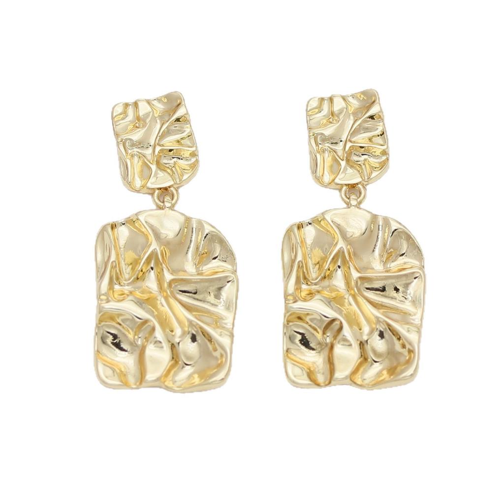 Gold Alloy Geometric Stud Earrings with Pleated Design