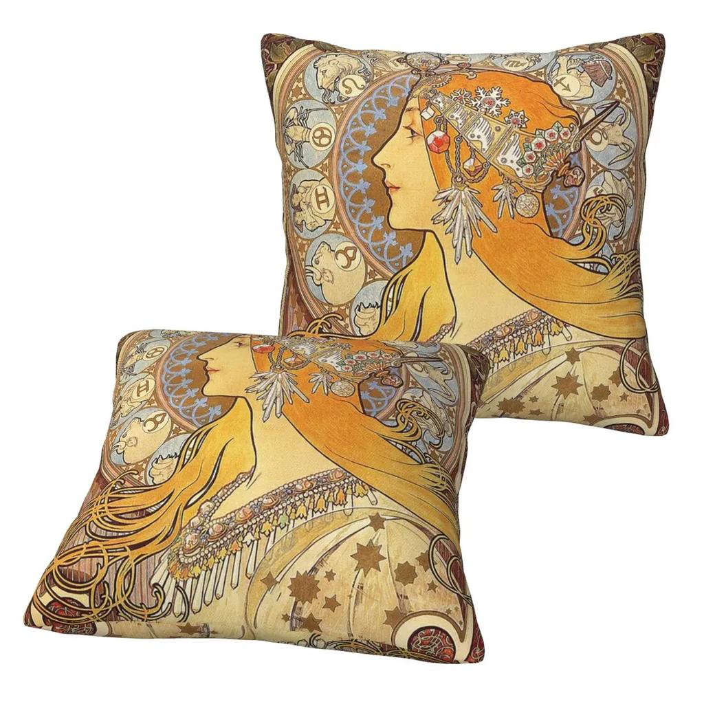 Alphonse Mucha Zodiac Art Nouveau Woman 2 Pcs Square Pillowcase Pillow Cover Cushion Decor Comfort Throw Pillow For Home Sofa