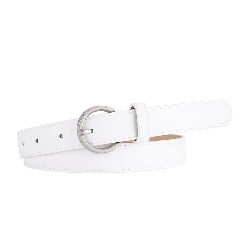 Luxury PU Leather Women's Round Buckle Thin Waist Belt - Solid Color for Jeans & Outerwear