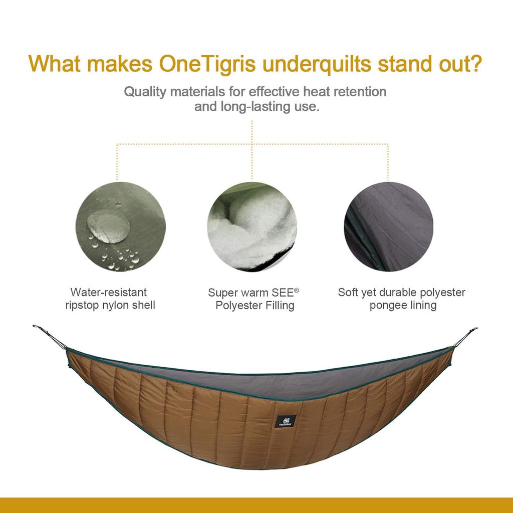 OneTigris Hideout Hammock Underquilt atașat la hamac de călătorie ușoară de camping cu sac de depozitare (Maro)