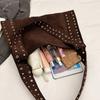 PU Leather Suede Rivet Shoulder Bags Retro American Style Fashion Design Locomotive Style Underarm Bag Korean Style