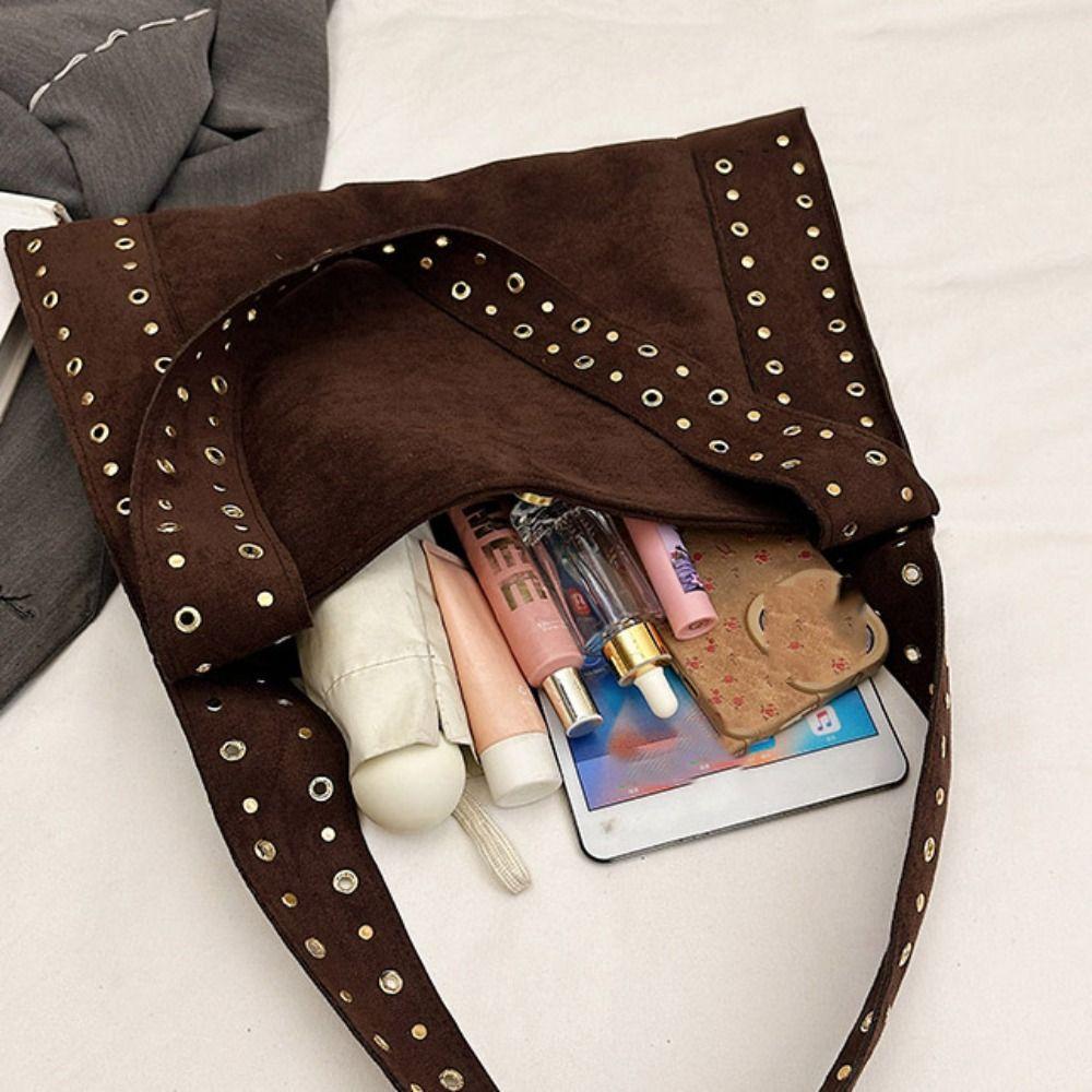 PU Leather Suede Rivet Shoulder Bags Retro American Style Fashion Design Locomotive Style Underarm Bag Korean Style