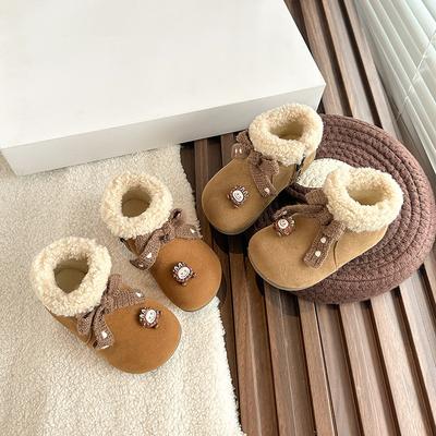Girls Bow Cotton Shoes Winter New Children's Foreign Style Women's Treasure Velvet Warm Outer Cotton Shoes