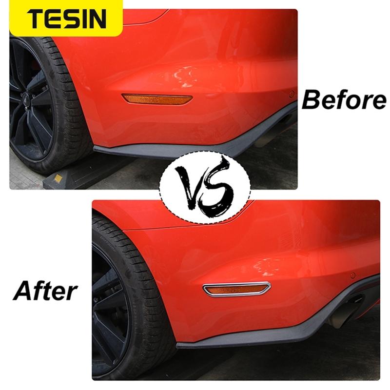 TESIN ABS Chrome Car Rear Bumper Side Warning Light Decoration Ring Exterior Accessories for Ford Mustang 2015-2022 Car Styling