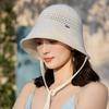 Summer Hollow Knitted Bucket Hat High-End Sun Hat Breathable Sunscreen Basin Hat Versatile Lace-Up Bucket Hat