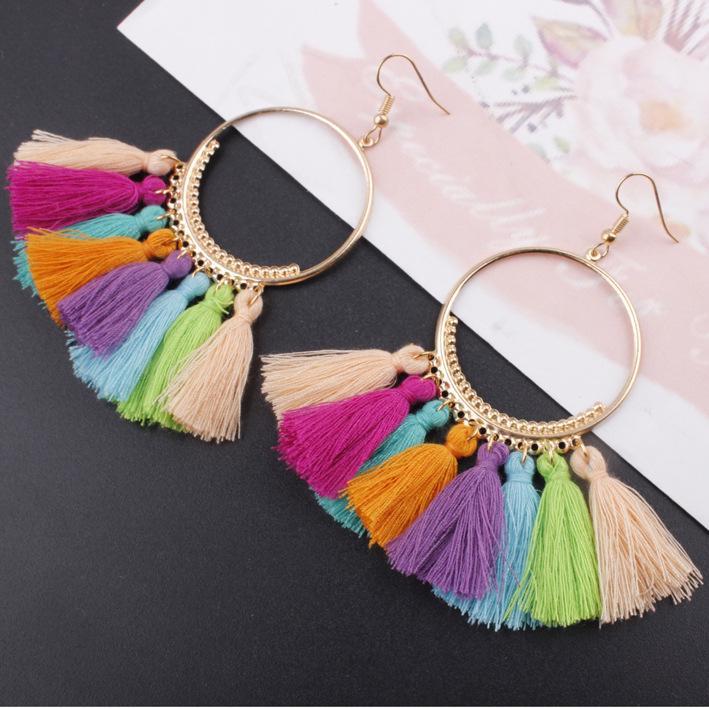 Women Fashion Bohemian Style Earrings Long Tassel Eardrop Dangle Earrings Jewelry