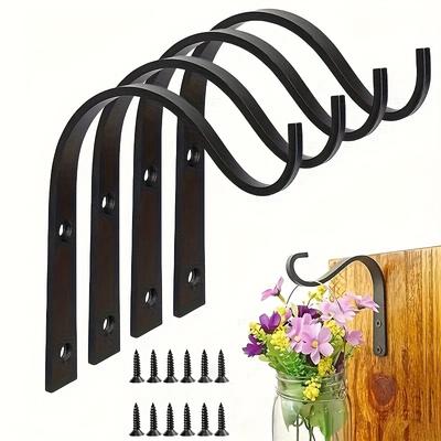4pcs Crochet Mural en Métal - Crochet Mural en Forme de J Crochet en Fer pour Suspendre Pot de Fleurs Fixation Extérieure pour Mur de Jardin Panier Support pour Plantes Support de Salle de Bain