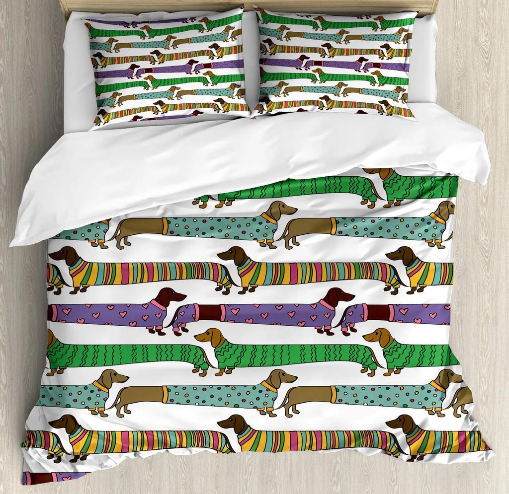 Black And Brown Dachshund Sausage Duvet Cover Cartoon Puppy Dog Bedding Set Kids Boys Gifts Bedspread Cover Bedroom Decoration