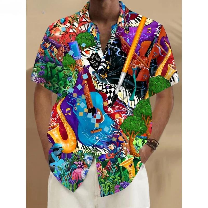 Dreamy Village Pattern Lapel Shirt for Men Flower Bird Boat 3D Printed Hawaiian Shirts Fashion Short Sleeve Tops Button Blouse