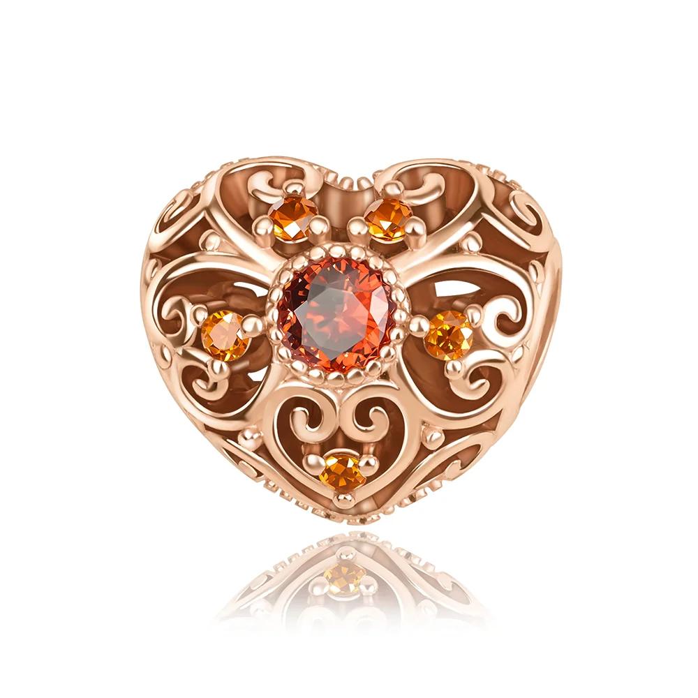 New Heart-Shaped Charms Copper Flower Forever Love Beads Fit Original Bracelets Necklace For Women Diy Jewelry Gift