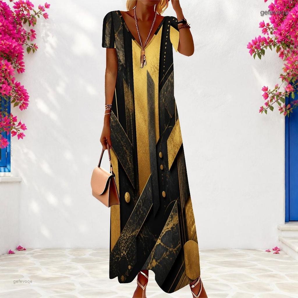 Women Plus Size V Neck Short Sleeve Printed Light Purple Maxi Dress